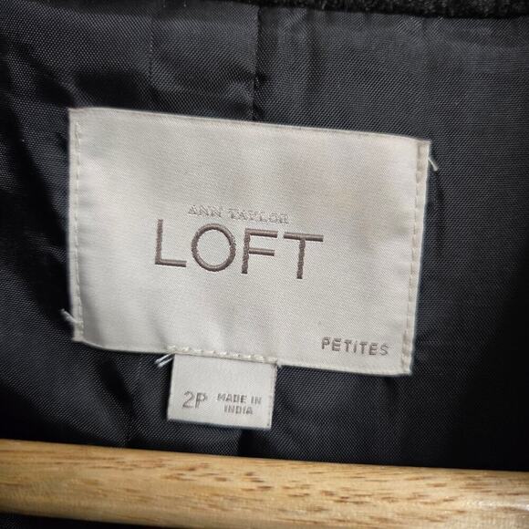 ANN TAYLOR LOFT Petites Womens 2P Black Pea Coat Gold Buttons Wool Blend Classic - Picture 3 of 9